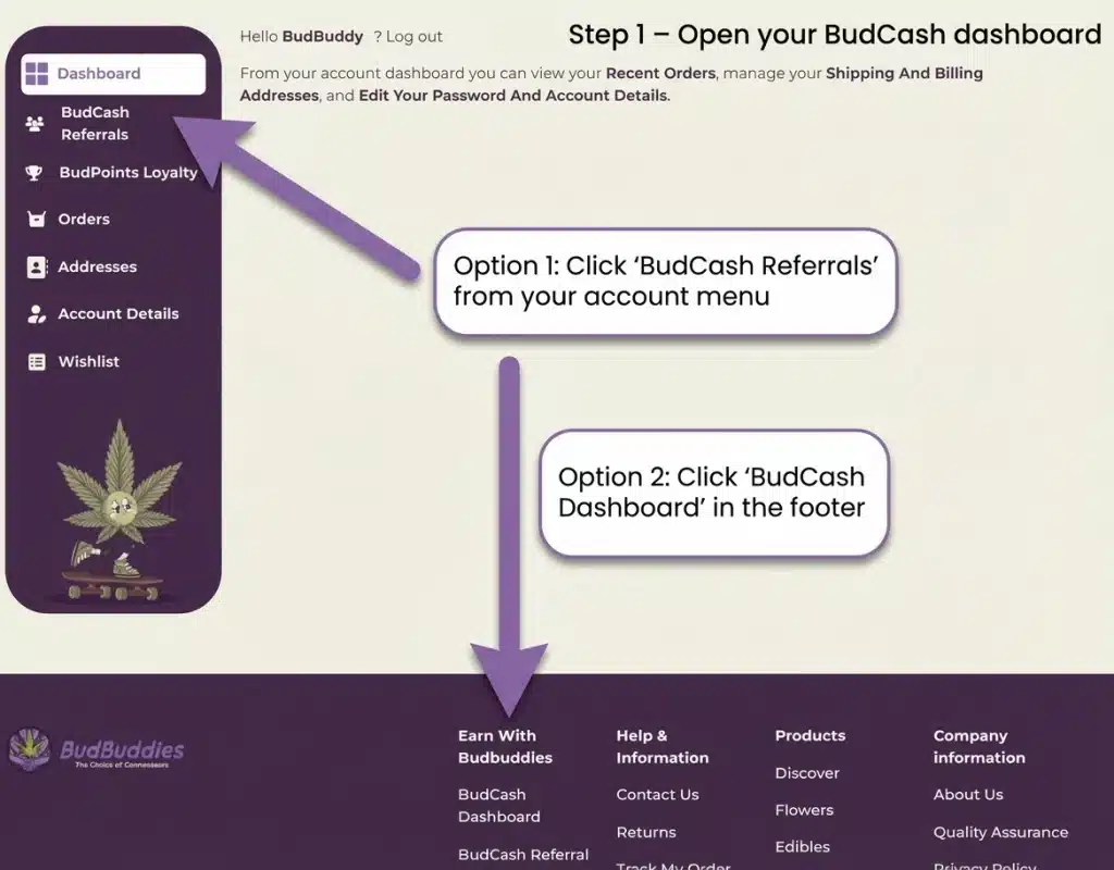 budbuddies budcash step 1 open dashboard