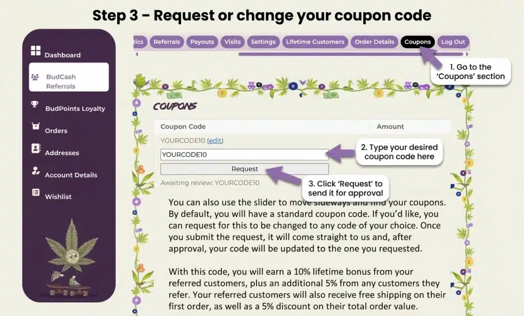 budbuddies budcash step 3 request coupon code