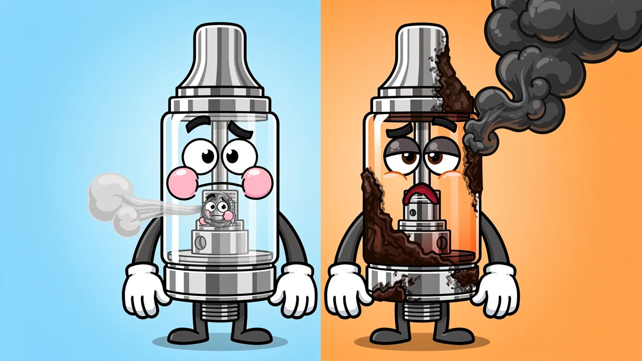 Cartoon comparing a clogged cart versus a burnt cart
