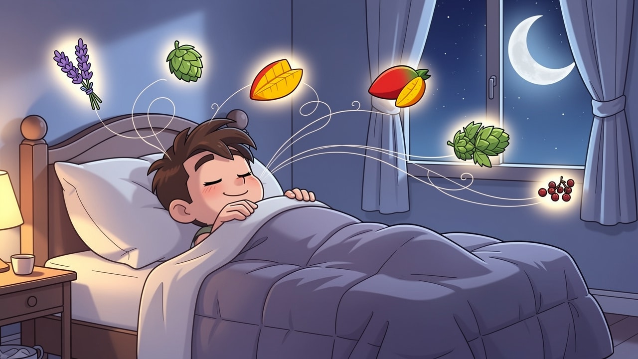 Cartoon character sleeping peacefully with terpene aromas around them