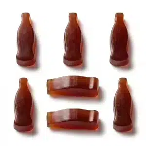 Bottle Rocketz cola bottle THC gummies on white background