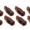 Dark cola flavour THC gummies shaped like bottles