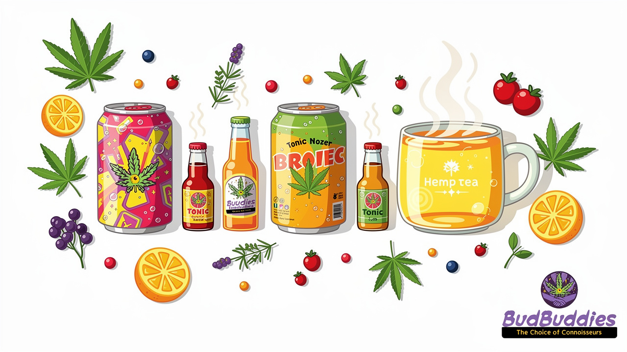 BudBuddies range of THC seltzers CBD tonics and hemp teas
