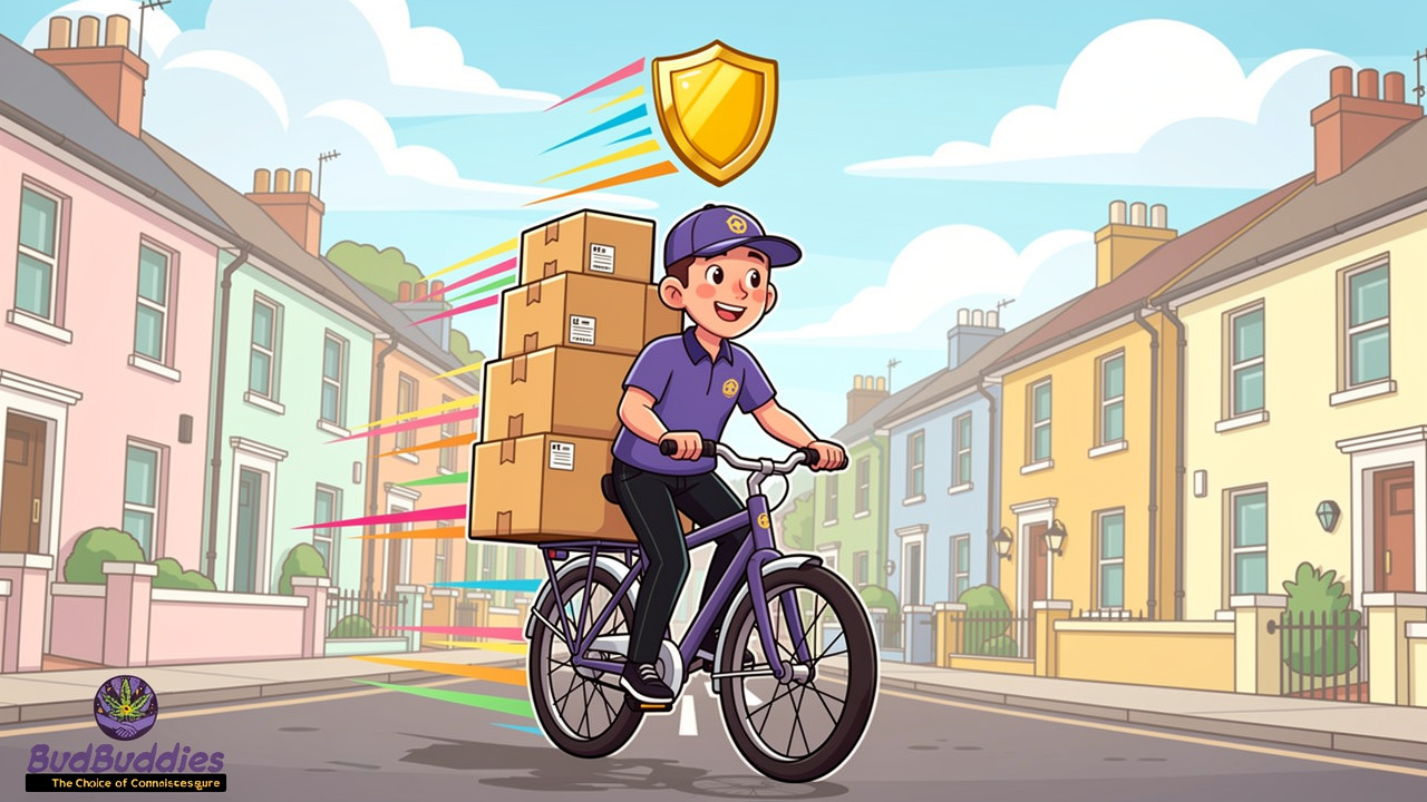 Cartoon delivery character cycling with discreet parcel