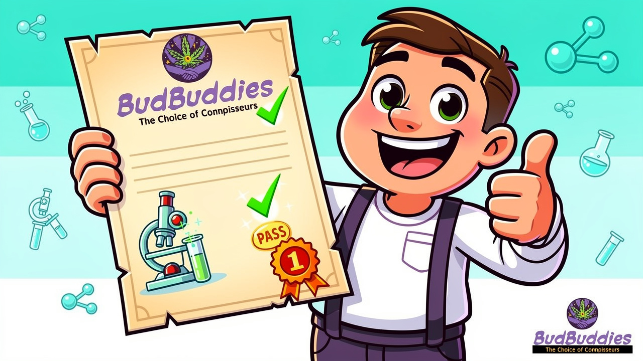 Cartoon character proudly holding a genuine Certificate of Analysis