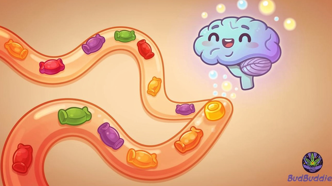 Cartoon showing how THC edibles are absorbed in the body