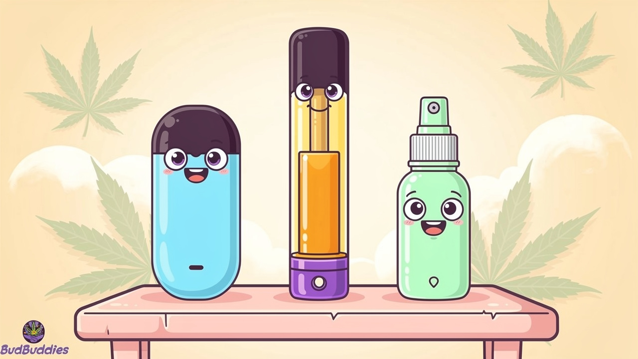 Three types of THC vape products displayed on shelf