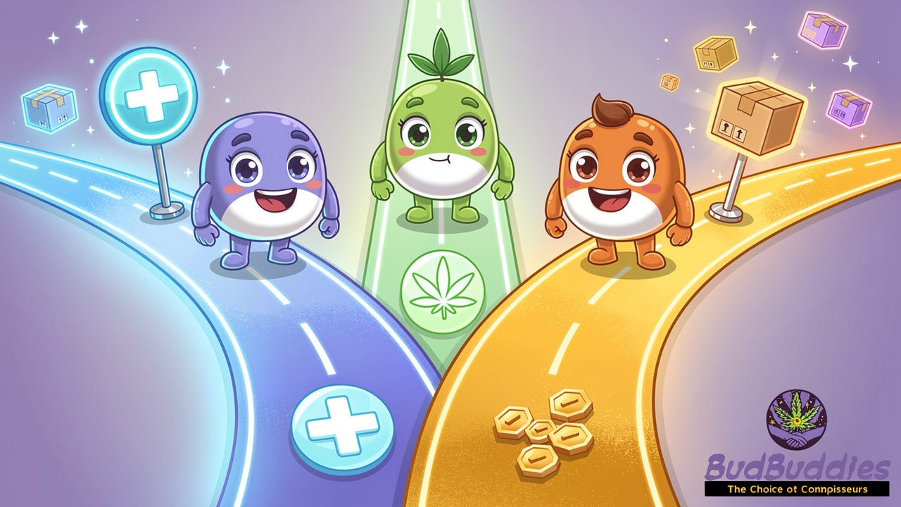 Three pathways showing cannabis options available in the UK