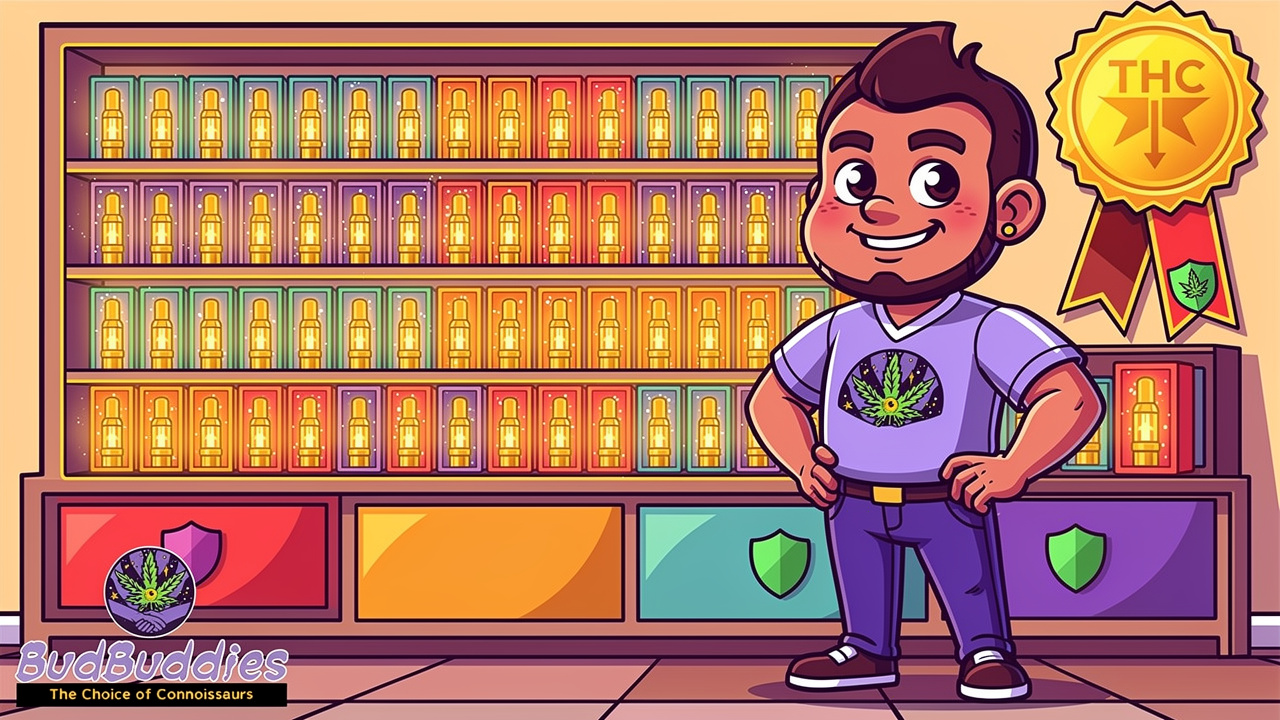 Cartoon character at trusted THC vape supplier with quality products