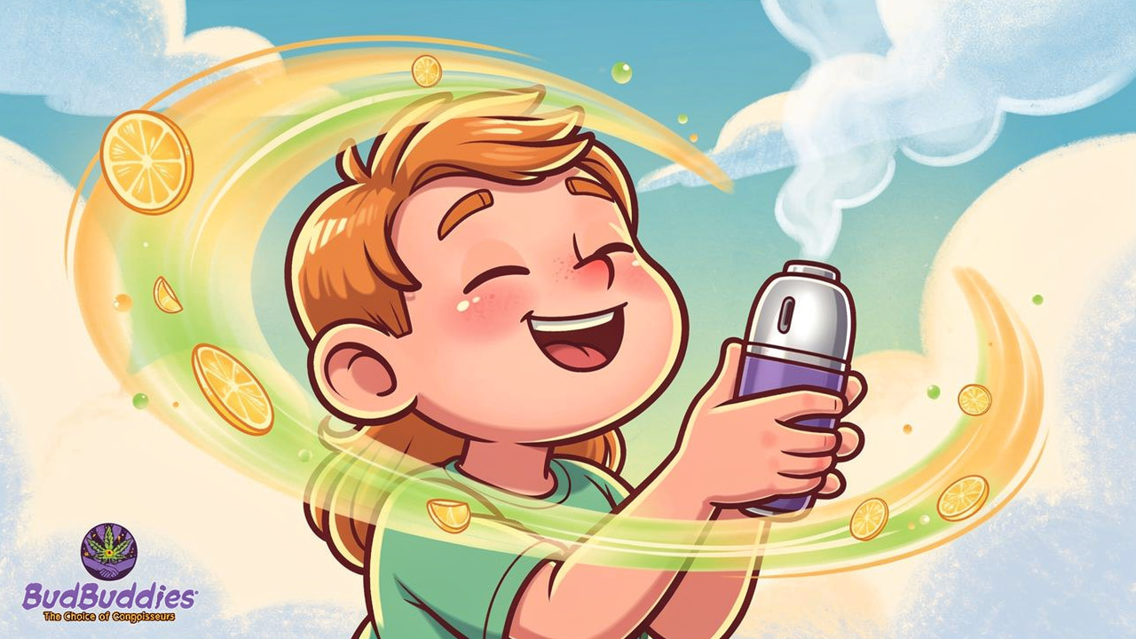 Cartoon character enjoying smooth authentic THC vape experience