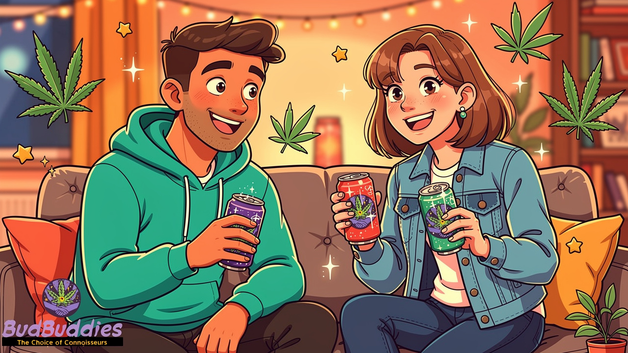 Students socialising with cannabis drinks at a house party