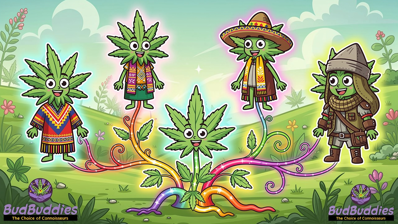 Cartoon illustration of AK-47 four-way genetic heritage