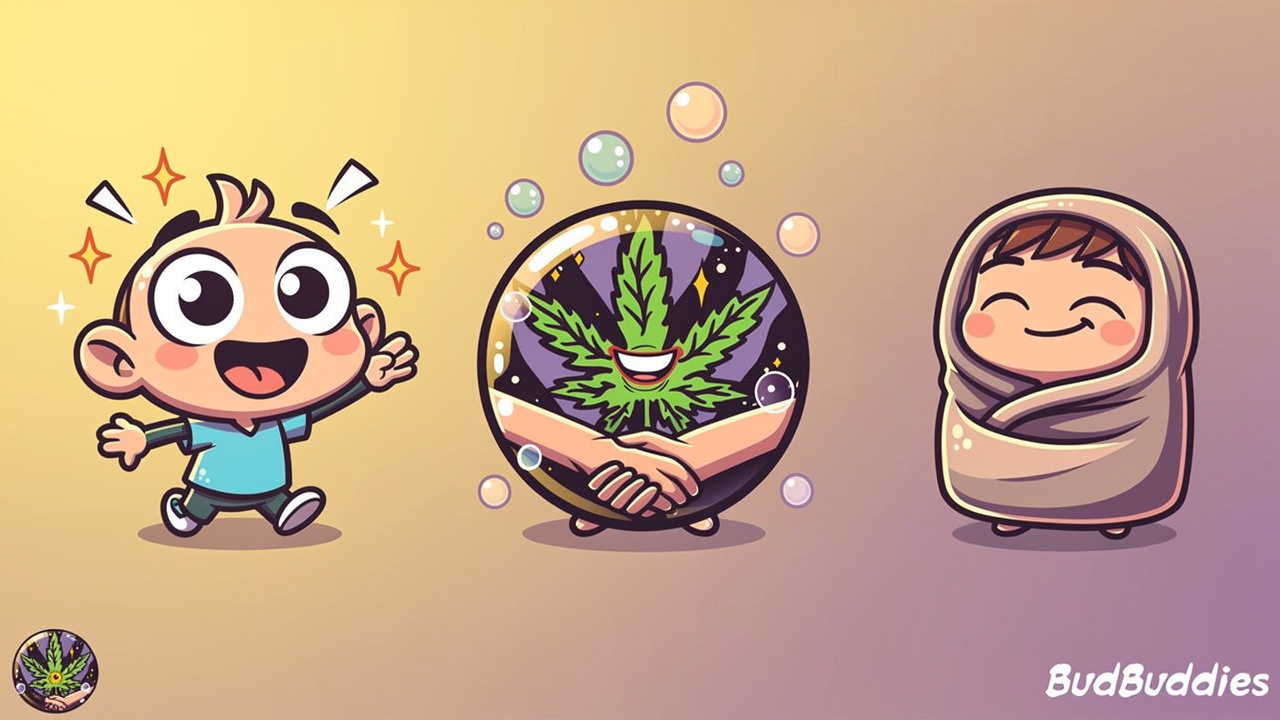Cartoon character showing stages of AK-47 high