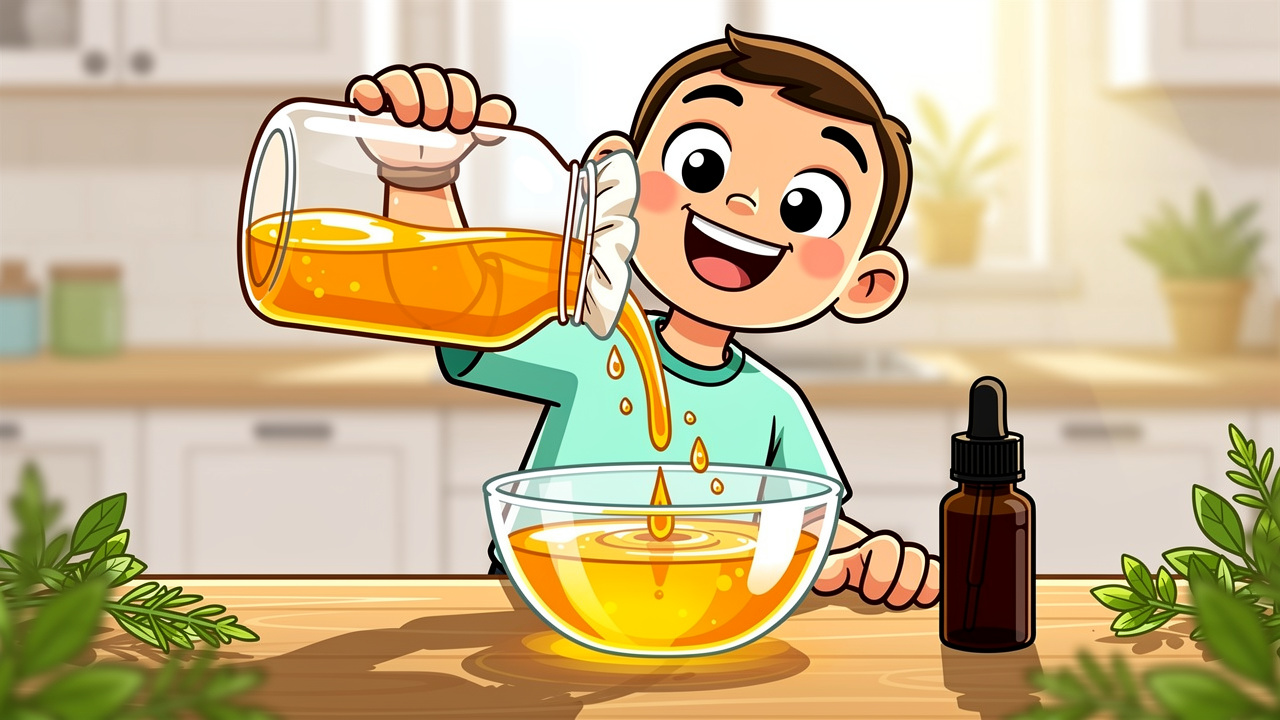 Cartoon character straining cannabis alcohol tincture