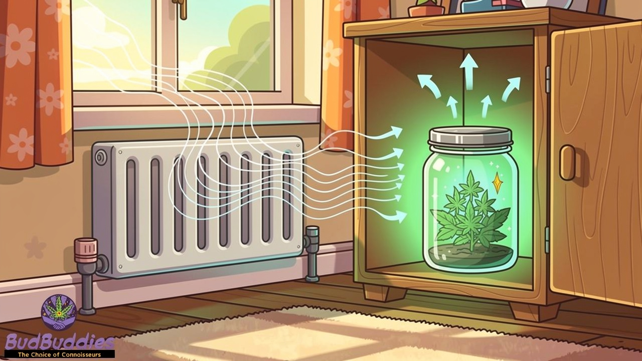 Cartoon home interior comparing room and jar humidity
