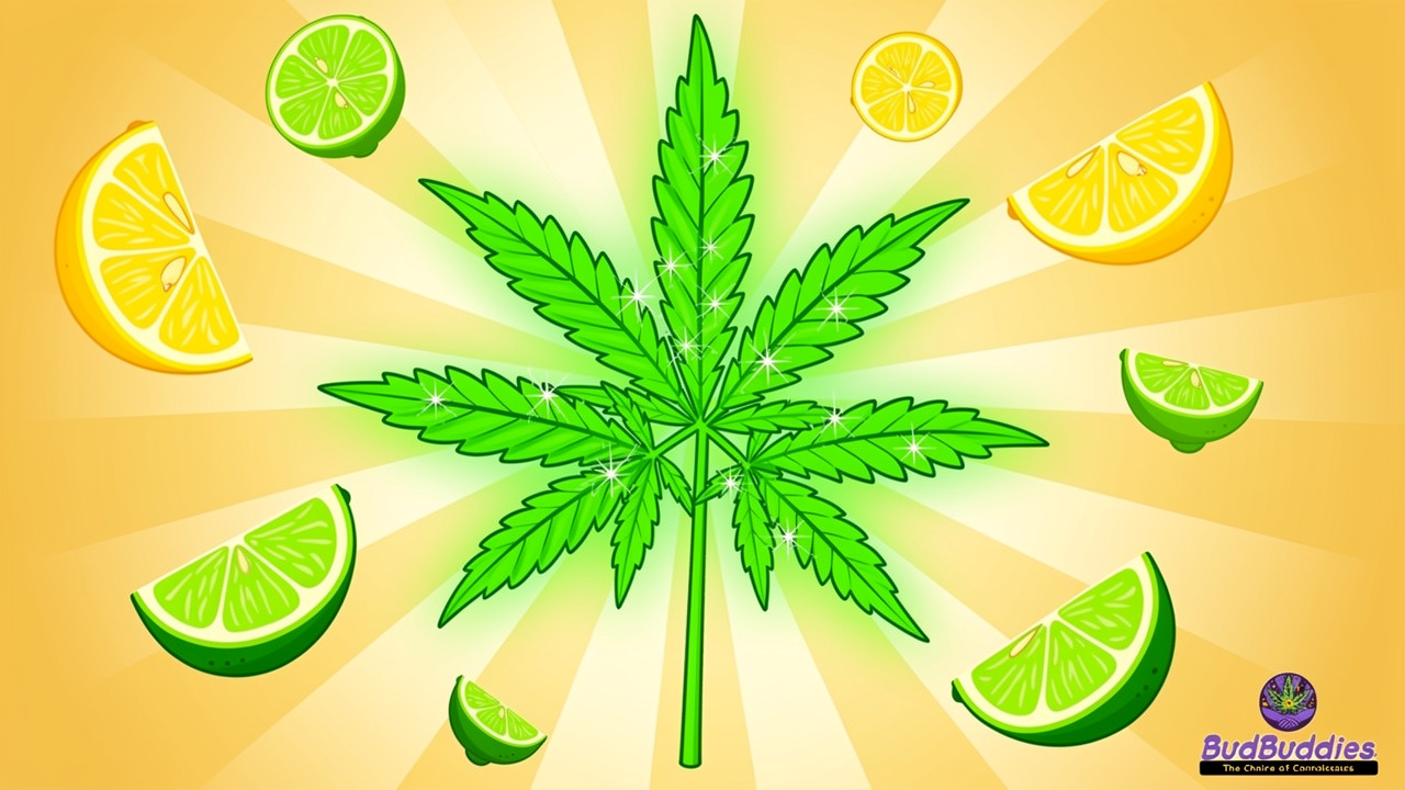Animated Sativa plant with citrus elements and bright lighting
