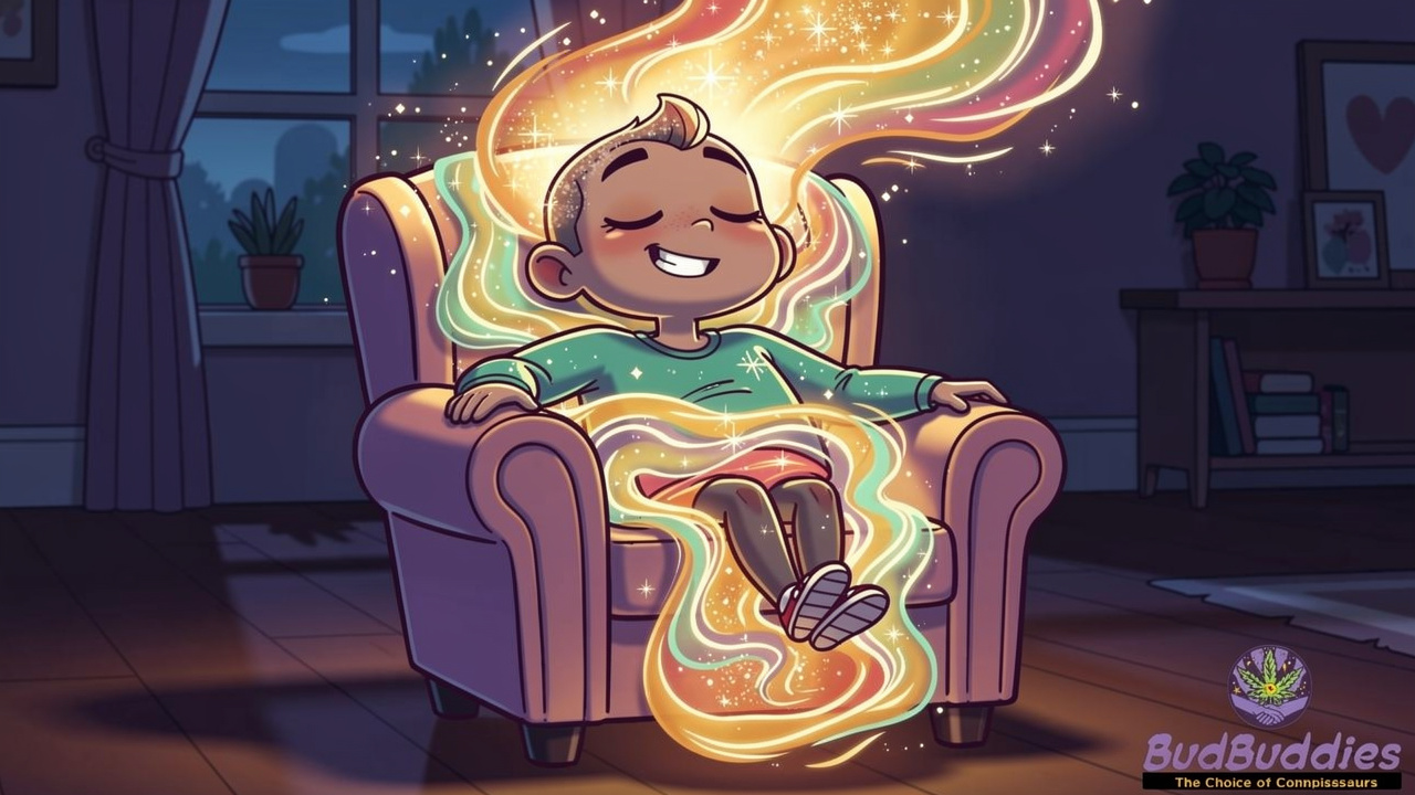 Cartoon figure relaxing showing cerebral to body high