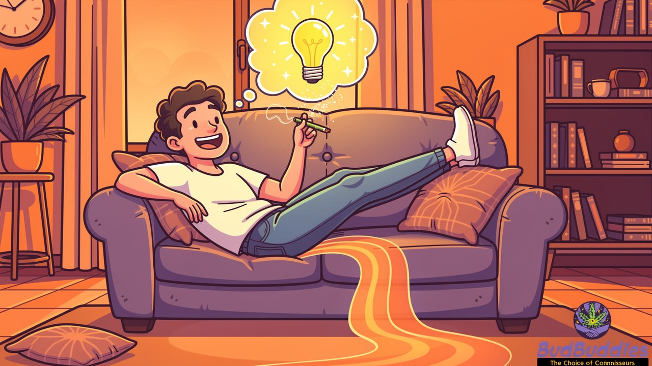 Cartoon figure relaxing showing cannabis effects