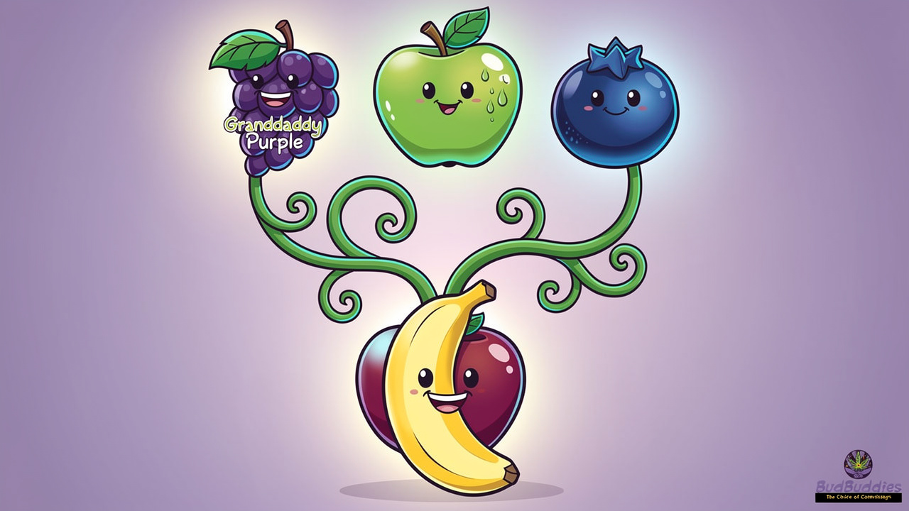 Cartoon genetics tree of Apples and Bananas strain