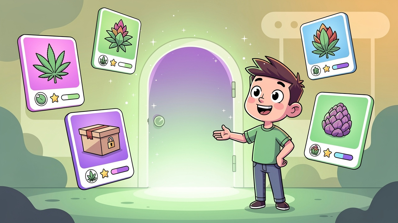 Cartoon character browsing beginner-friendly cannabis products online