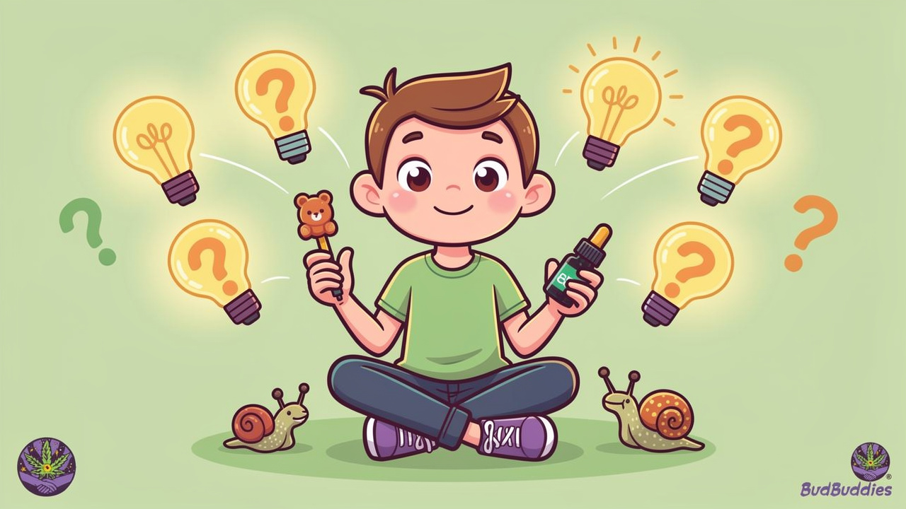 Cartoon beginner learning about CBD cannabis products safely