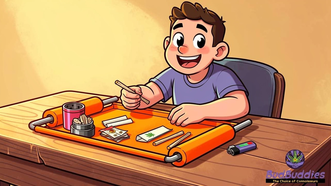 Friendly cartoon character using a rolling kit at home