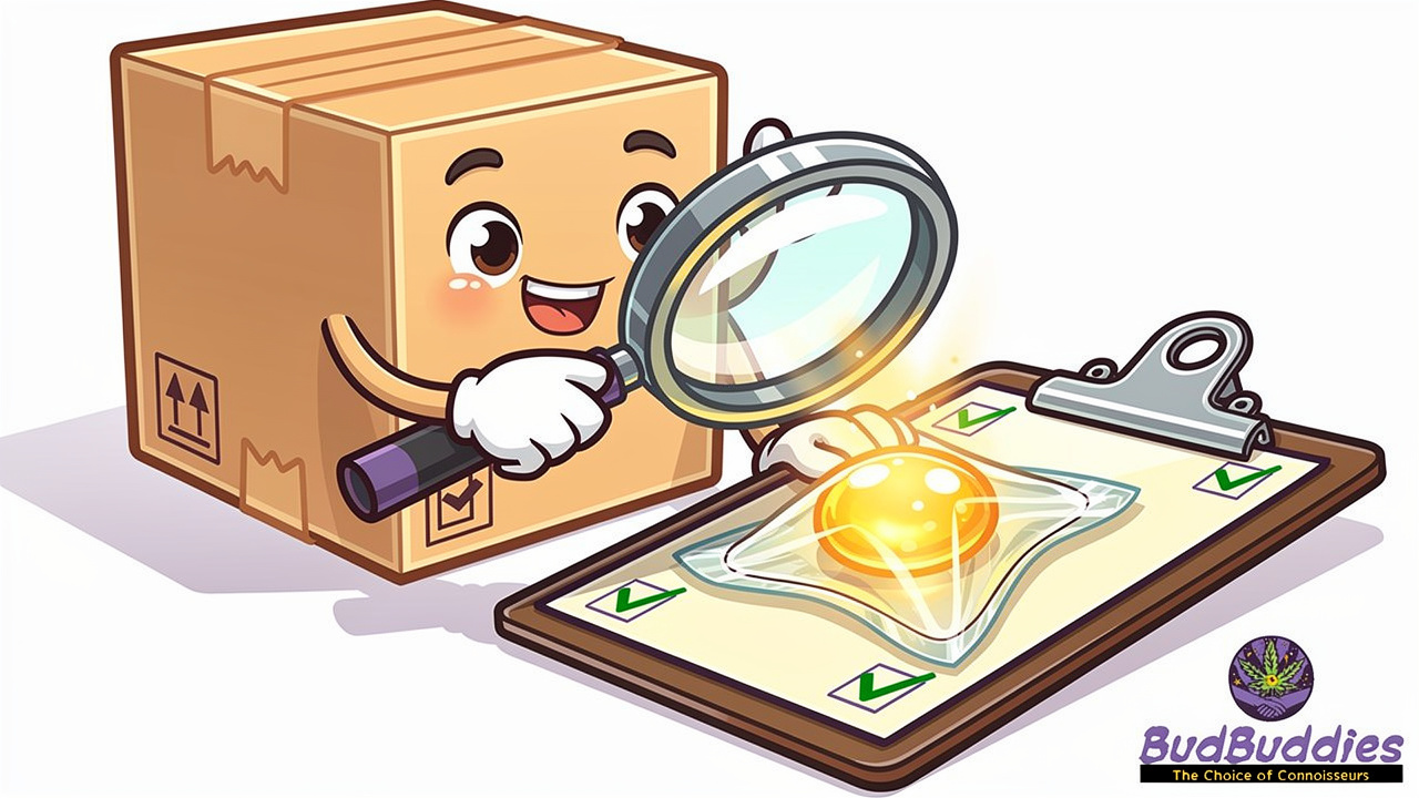 Cartoon certificate checking BHO concentrate quality