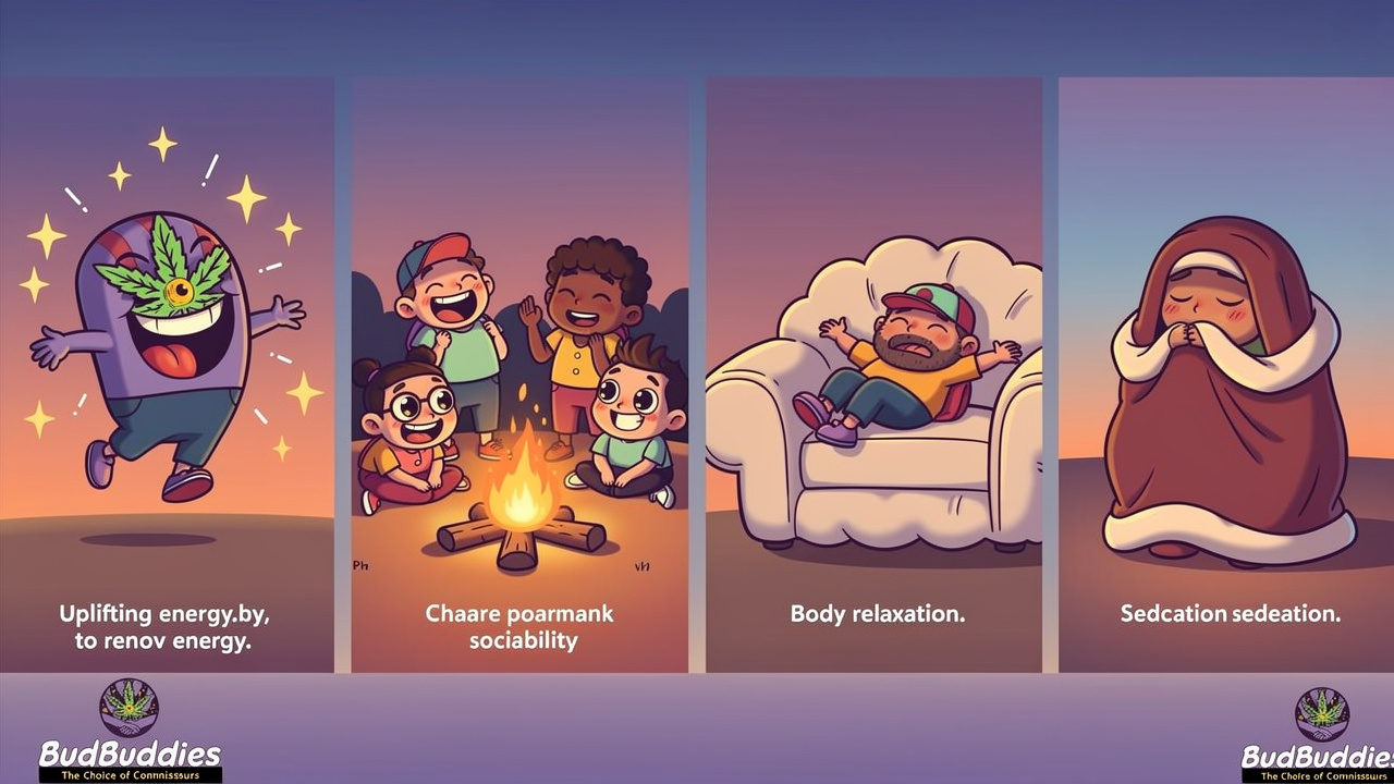 Cartoon showing progression of Black Runtz strain effects