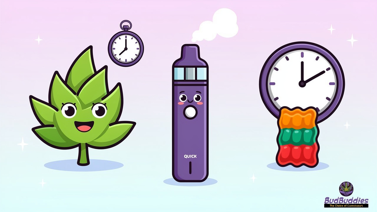 Cartoon comparison of Black Runtz flower vape and edibles