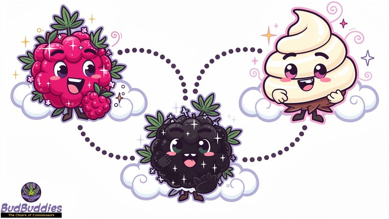 Cartoon family tree showing Black Runtz strain genetics
