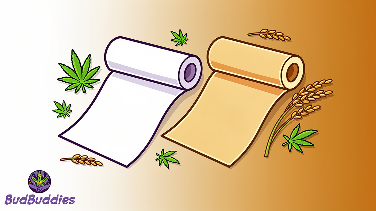 Cartoon comparison of bleached and unbleached rolling papers