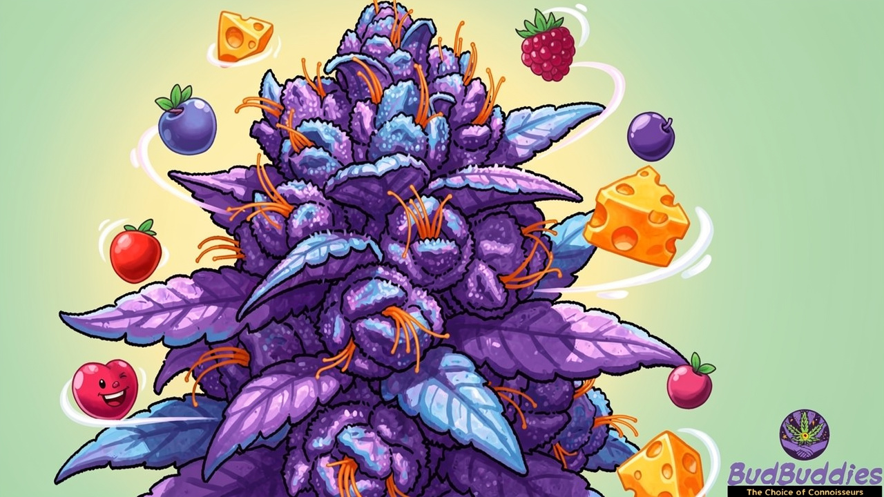 Cartoon Blue Cheese bud showing colour and aroma
