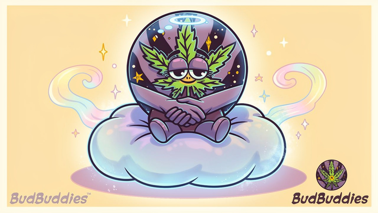 Cartoon character relaxing with calm euphoric glow