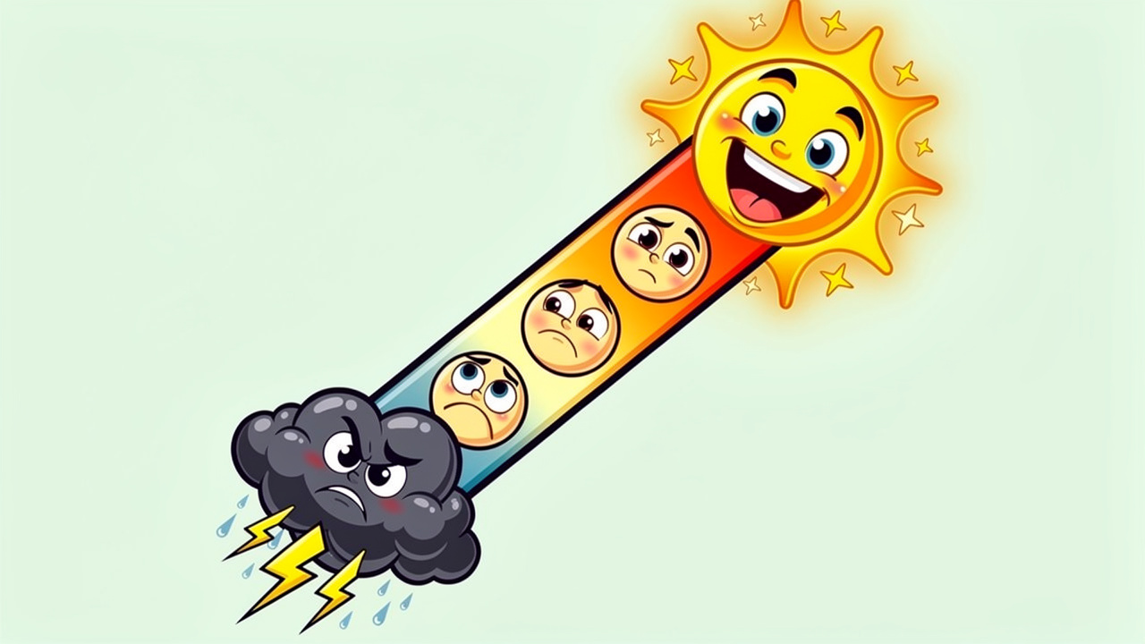 Cartoon scale comparing British slang positive and negative terms