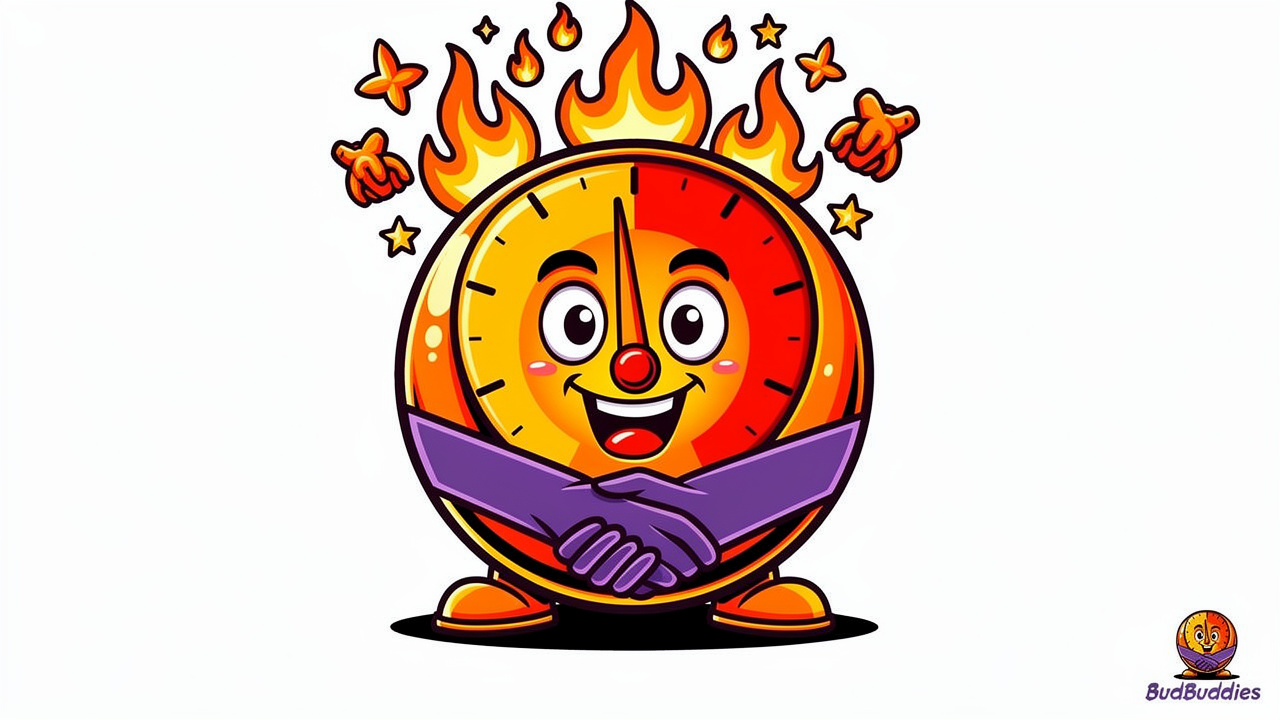 Cartoon dial showing high THC potency levels