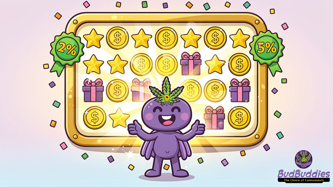Cartoon character celebrating BudPoints loyalty rewards savings