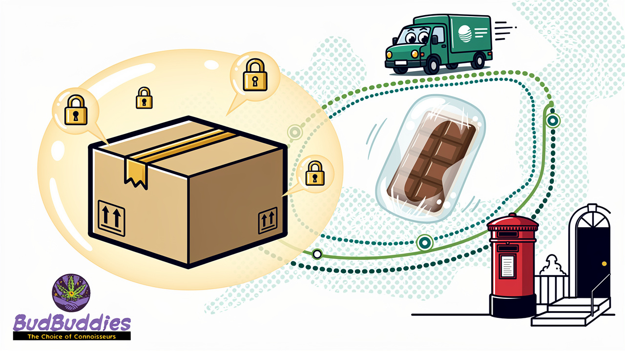 Discreet plain packaging delivery box for THC chocolate UK