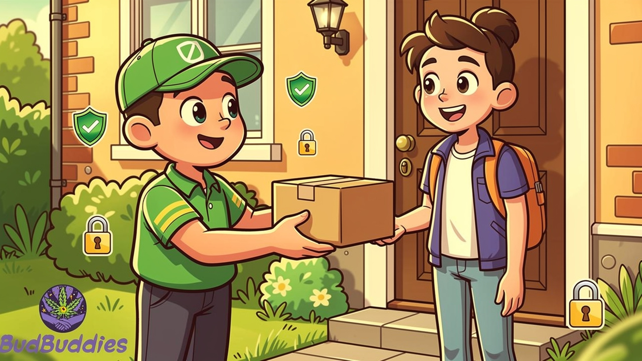 Cartoon discreet cannabis delivery to student accommodation