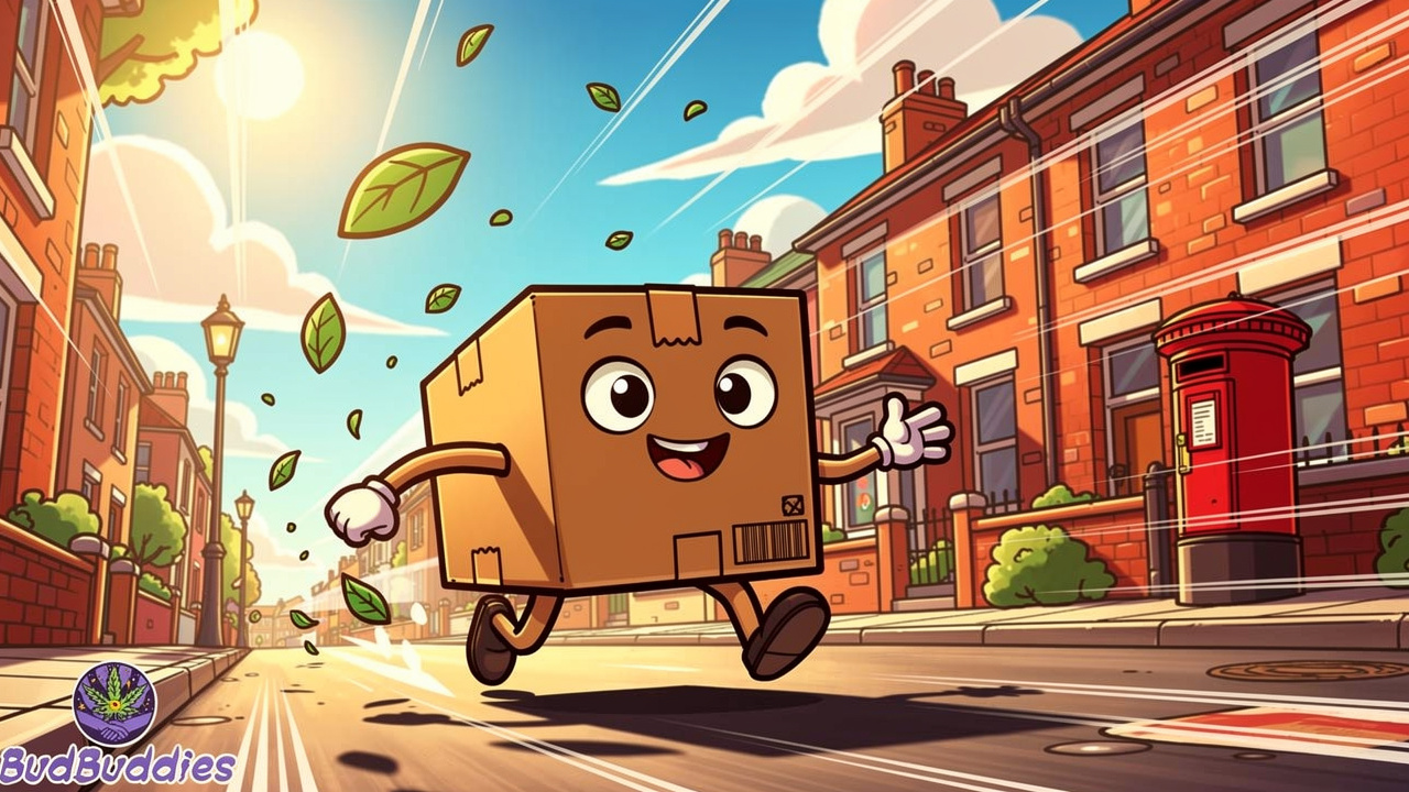 Discreet cannabis delivery across the UK cartoon