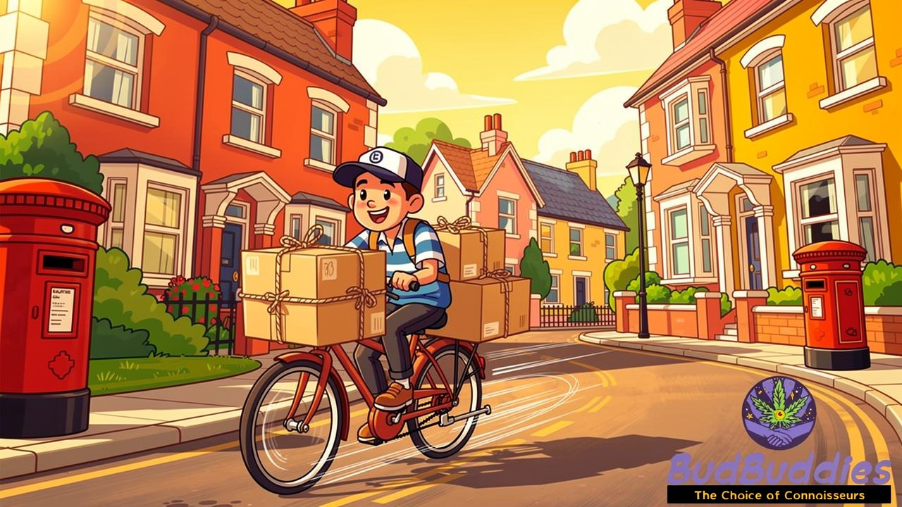 Cartoon delivery character with discreet plain parcel UK