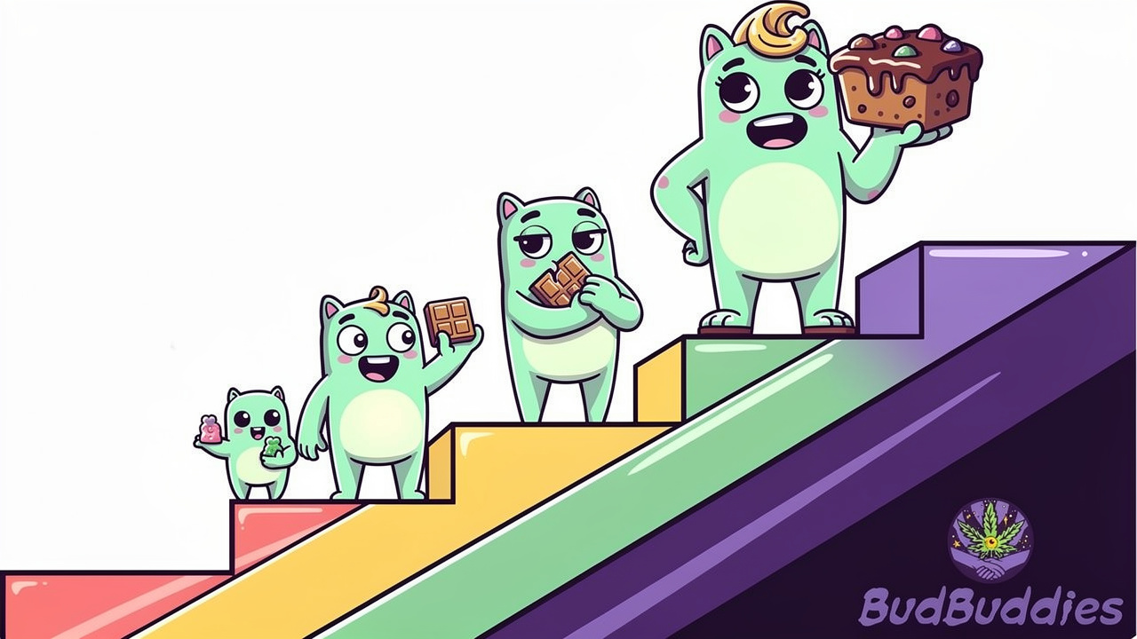 Cartoon showing THC edible strength levels for different users