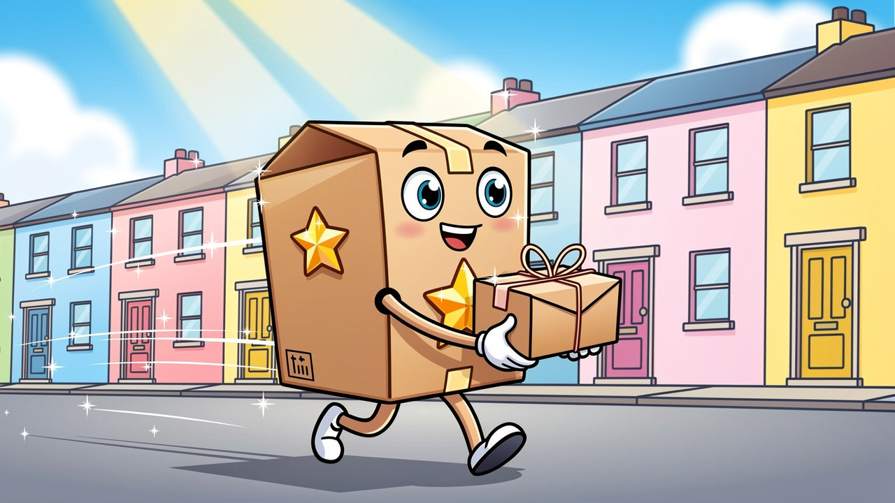 Cartoon delivery character bringing peng cannabis order discreetly in UK