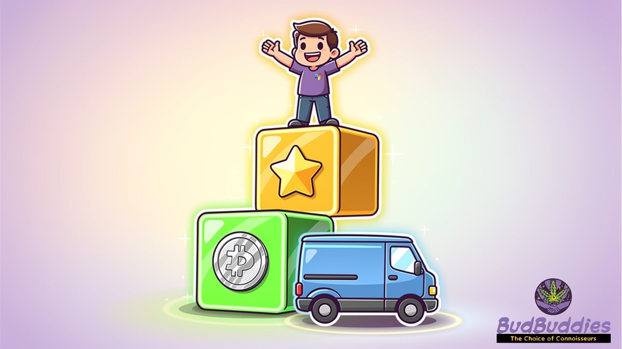 Cartoon savings blocks stacking for student cannabis loyalty rewards