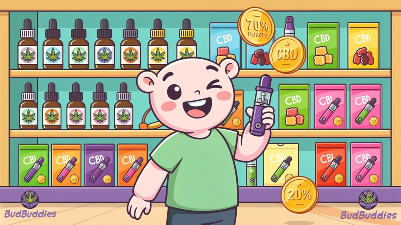 Cartoon student browsing online cannabis product store