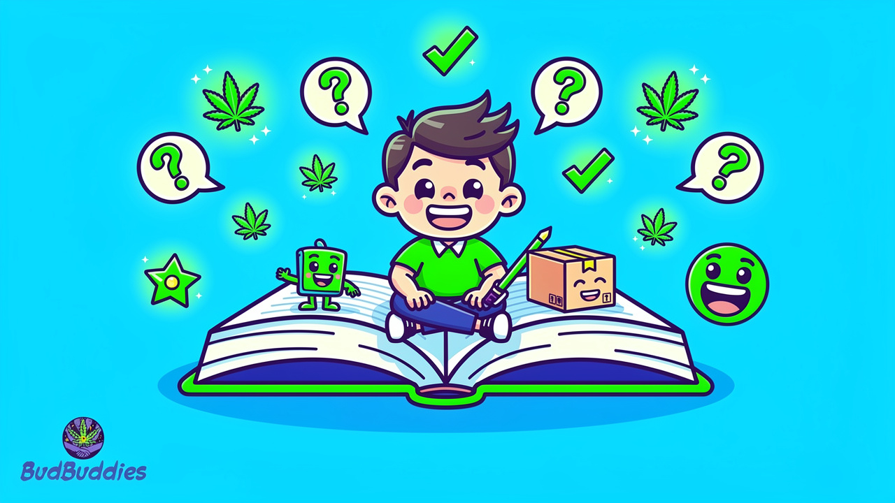 Cartoon student finding answers to cannabis discount questions
