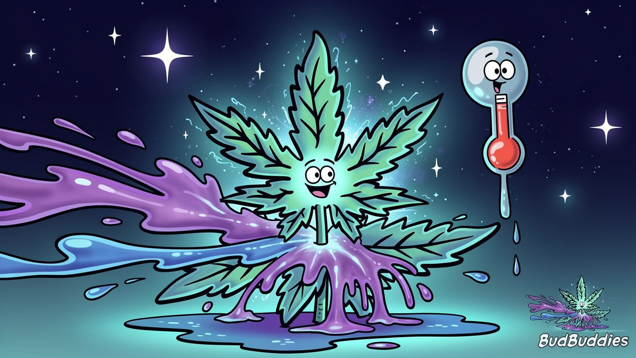 Cartoon bud turning purple under cool night temperatures
