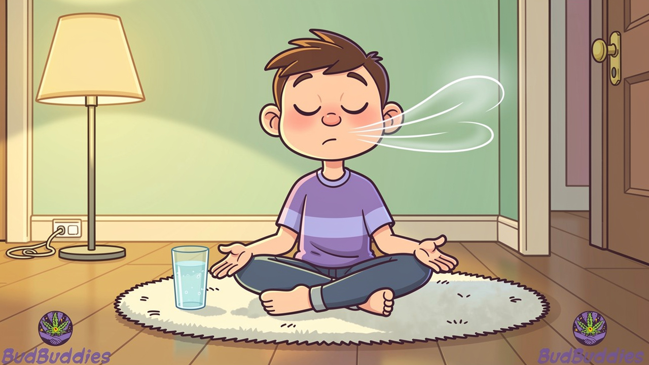 Cartoon character calmly breathing and grounding themselves