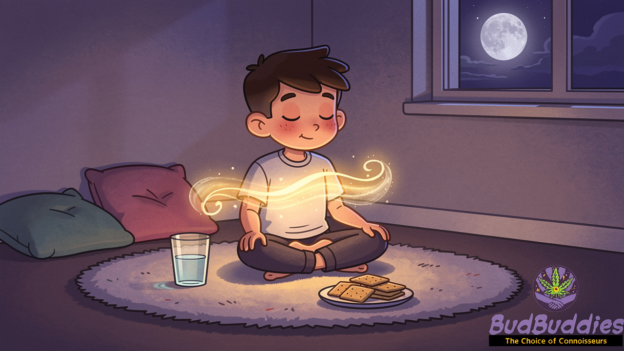 Cartoon person calming down with breathing and water