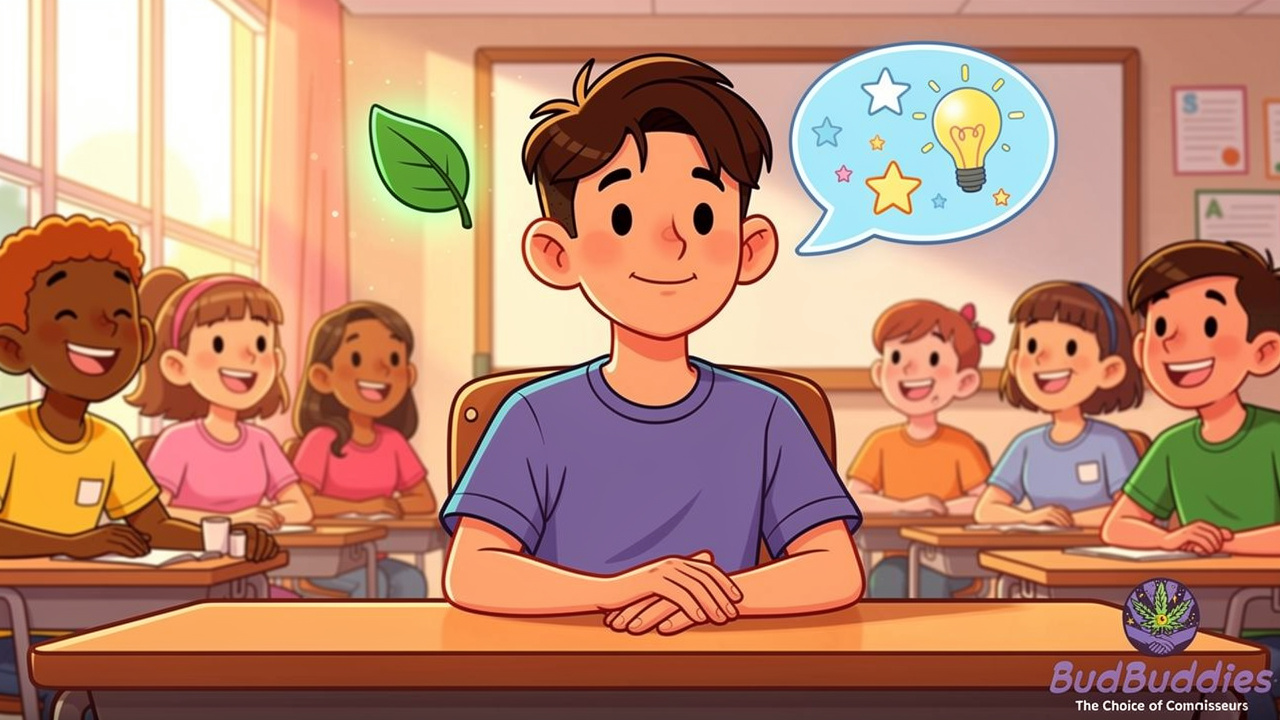 Cartoon student calm and confident during seminar session