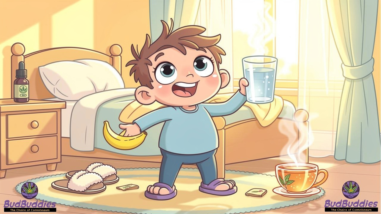 Cartoon character recovering after cannabis all-nighter